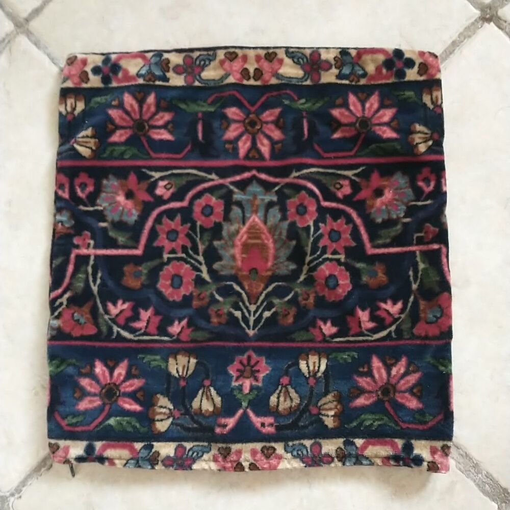 Vtg Ralph Lauren Pillow Blue Floral Corduroy Cotton USA Square 14x14"